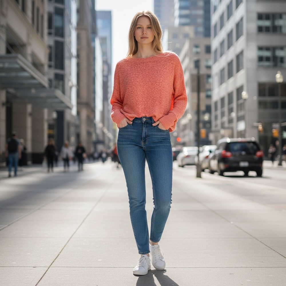 Anthropologie Salmon Pink Boatneck Crop Sweater XS Polyester Blend